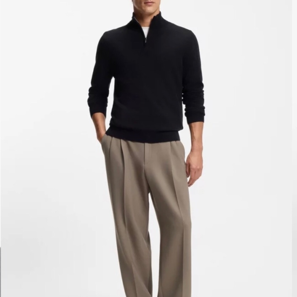 Hugo Boss Men's Elegant Black Wool Zip-Neck Sweater